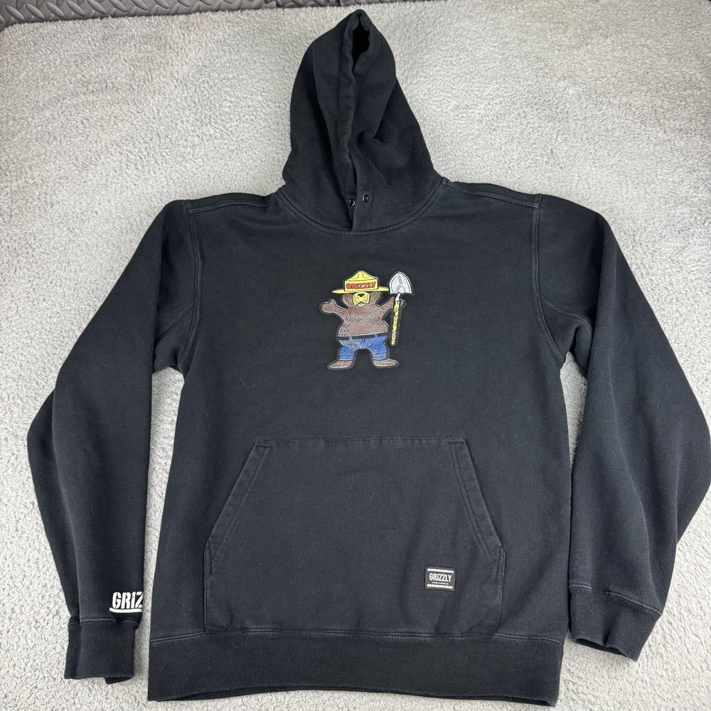 Grizzly Griptape Hoodie Black‎ Men's Size Medium Skate Surf Smokey Bear